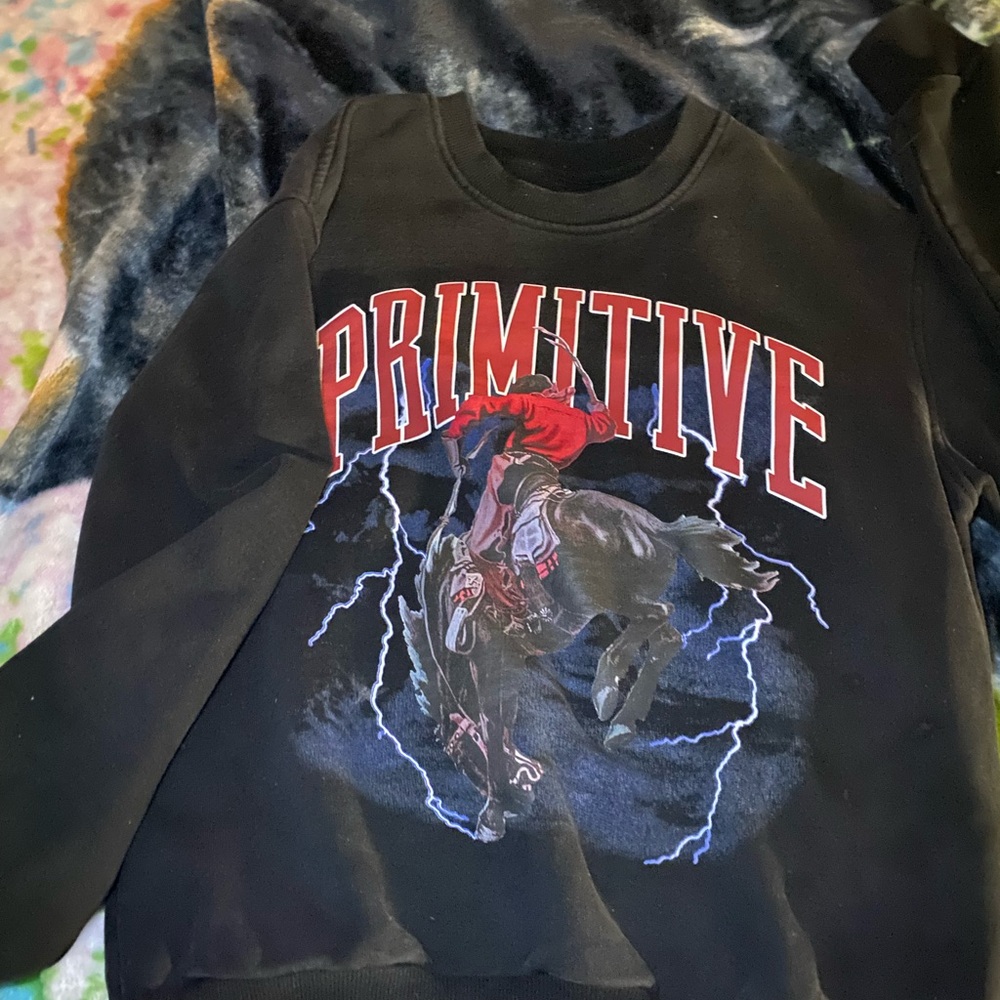 Primitive Black Sweatshirt with Red and Blue Graphic